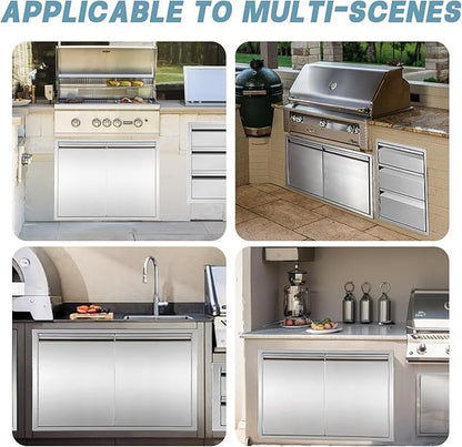 Outdoor Kitchen Door 42" W x 21" H inch Stainless Steel BBQ Double Door Flush Mount for Outdoor Kitchen Island（Double Wall Door Panel ）