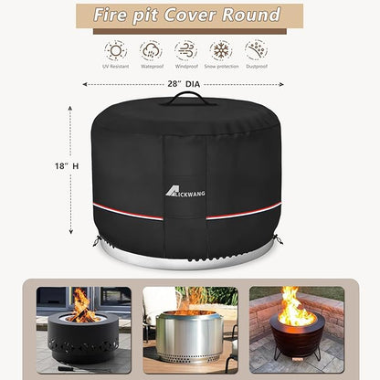 Fire Pit Cover for Solo Stove Bonfire,600D Tear-Resistant Heavy Duty Durable 100% Waterproof 27-29 Inch Smokeless Fire Pit Cover, Patio Weatherproof Gas Fire Pit, Black 29"x18"