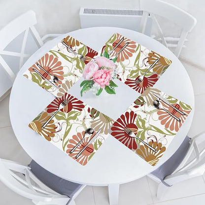 Flower Placemats Set of 4 - Spring Floral Faux Leather Heat Resistant Placemats for Dinner Table, Non-Slip Waterproof Oil-Proof Washable Reusable Placemat for Indoor Outdoor Kitchen, 15.75In*11.81In