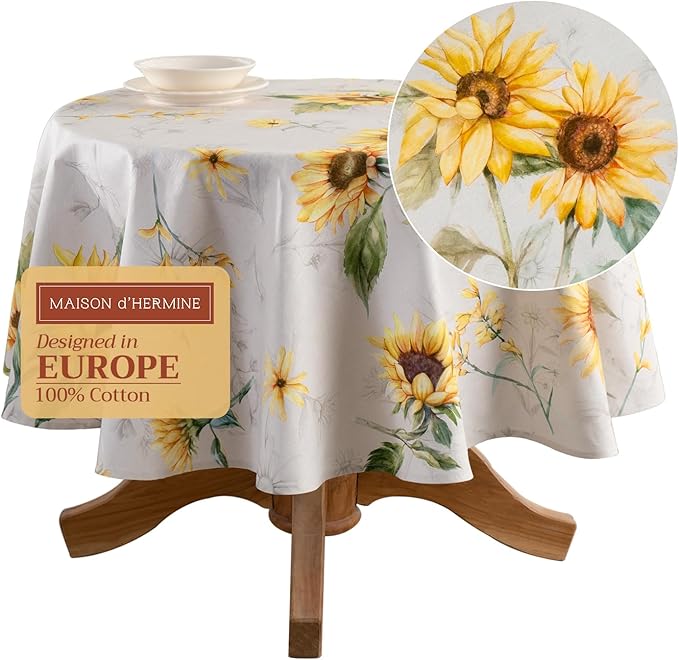Maison d' Hermine Table Cloth Round Table 100% Cotton 63 Inches Tablecloth Reusable Decorative Everyday Use for Dining Room, Farmhouse, Home, Party, Festive & Wedding Spring Summer - Candice
