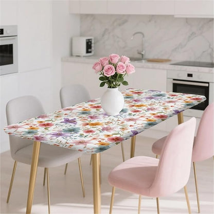 Rectangle Table Cloth Cover Waterproof Elastic Fitted Polyester Fitted Tablecloths for 6 Foot Tables for Indoor,Picnic, Camping, Outdoor （60" x 30"，Flower）