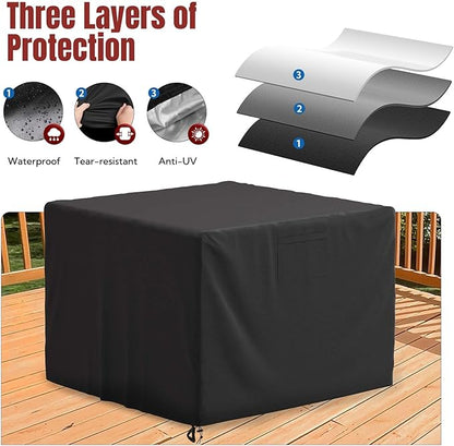 SHINESTAR 32 Inch Fire Pit Cover Square, Fits for 28-32 Inch Outdoor Fire Pit Table, Waterproof Layer & Double Stitching with Windproof Drawstring and Buckle Straps, 32 x 32 x 24 Inches, Black