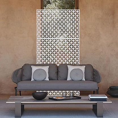 Outdoor Metal Privacy Screen with Stand, 35.4" W x 75" H Freestanding Metal Slatted Decorative Privacy Screen and Panels for Patio Garden Balcony Porch (White Star)