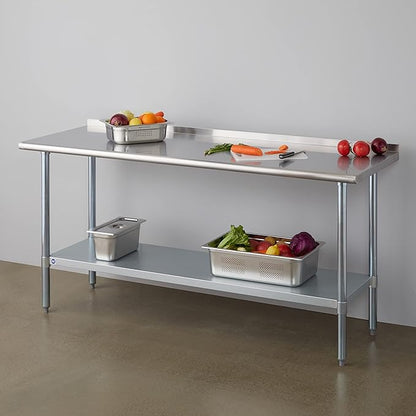 Stainless Steel Table for Prep & Work with Backsplash 24x72 Inches