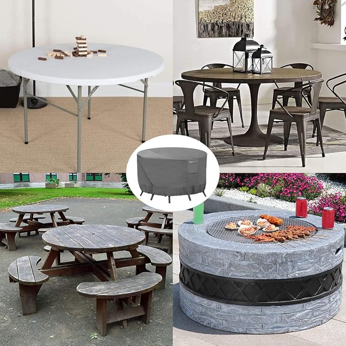 Vailge Round Patio Furniture Covers, 100% Waterproof Outdoor Table Chair Set Covers, Anti-Fading Cover for Outdoor Furniture Set, UV Resistant (Grey, 110"DIAx28"H)