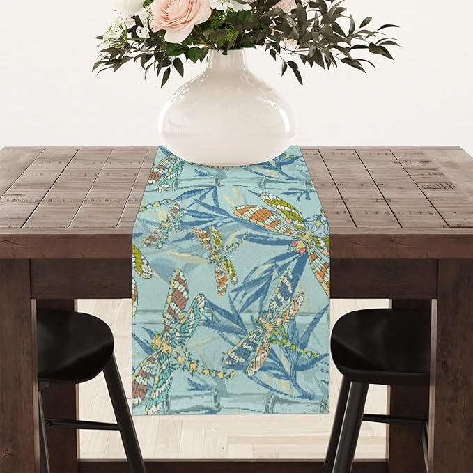 Watercolour Dragonflies Table Runner Kitchen Dining Table Runner 13*36in Table Center Decor for Indoor Outdoor Home Holiday Party