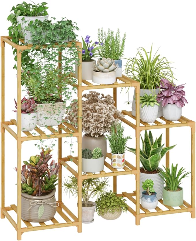 Bamworld Bamboo Plant Stand Indoor Boho Plant Shelf Tiered Plant Rack | by Bamworld