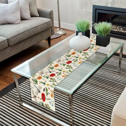 Flowers Dragonflies Table Runner Kitchen Dining Table Runner 13*36in Table Center Decor for Indoor Outdoor Home Holiday Party