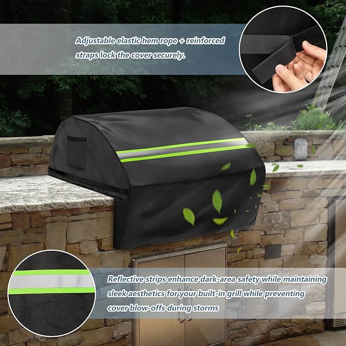Built in Grill Cover for Viking Series 5 Burner 54 inch - Heavy Duty 600D Waterproof with Reflective Strips and Plush Lining,Protects The Built in Grill While Enhancing its Visual Appeal,Black