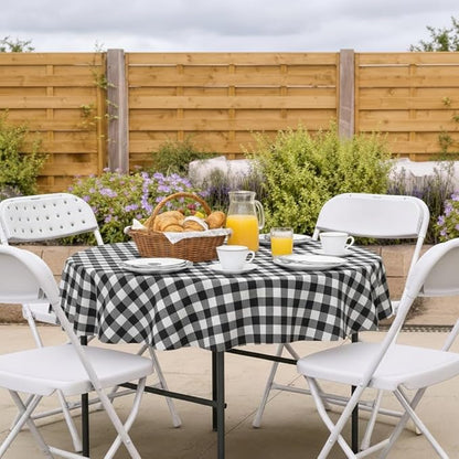 Nasitos 2 Pack Checkered Round Tablecloth 60 Inch-Waterproof Oil & Spill Proof Washable Wipeable Table Cloth, Black and White Plastic Table Cover Flannel Backed for Dining, Party, Outdoor, Picnic