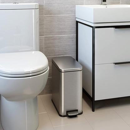 iTouchless 3 Gallon / 11.4 Liter Bathroom Trash Can with Lid, Slim Stainless Steel Step Garbage Can, Soft Close Small Wastebasket with Removable Inner Bucket for Kitchen, Powder Room, RV, and Dorm