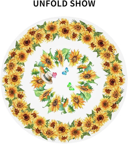 Sunflower's Round Tablecloth Sunflower Tablecloth 60 Inch Waterproof Rustic Table Cloth Fabric Farmhouse Stripe Decorative for Picnic Party Holiday Home Indoor Outdoor