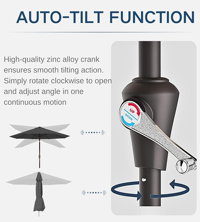 9FT Auto-Tilt Patio Umbrella|Outdoor Market Table Umbrella - Image 2