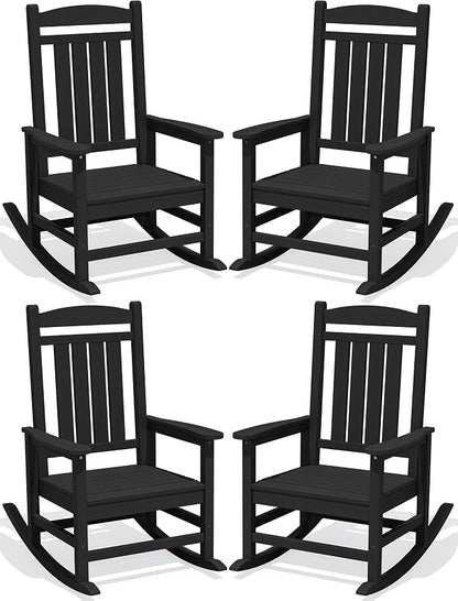 Oversized Outdoor Rocking Chairs Set of 4, HDPE Porch Rocker by KINGYES