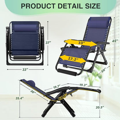 Suteck Oversized Zero Gravity Chair, 33In XXL Outdoor Recliner Chair - Image 2