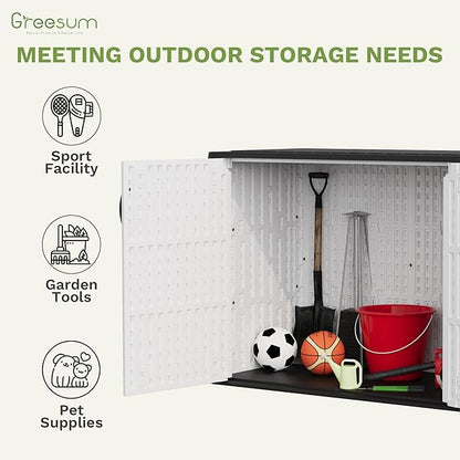 Greesum Outdoor Storage Cabinet, 25 Cu.Ft Deck Box Without Shelves, Waterproof Plastic Storage Bin for Patio Cushions, Gardening Tools, Lockable and Sidehandles, UV Resistant, White
