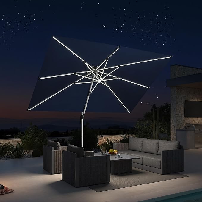 PURPLE LEAF Patio Umbrella 10' X 10' Double Top LED Light, Spectrum Indigo | 7 by PURPLELEAF