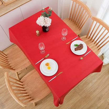 LIBERECOO Vinyl Christmas Tablecloth with Flannel Backing, Solid Red, Waterproof, Stain-Resistant, Easy-Clean Table Cover for Holiday, Dining, Kitchen, and Outdoor Use, 60" x 120" Rectangle