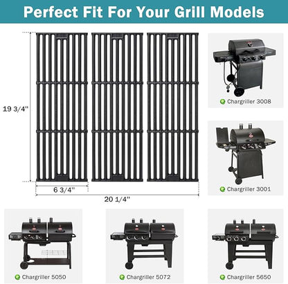 Criditpid Replacement Parts for Chargriller 5050, 5650, 3001, 5072, 3008 Gas Grill, Grates, Heat Plates Tent, Burners, Hanger Bracket, Igniter and Warming Rack for Char Griller Replacement Parts 5650.