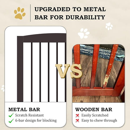 Freestanding Pet Gate with Door, Tall Dog Gate for House, Extra Wide, Pet Puppy Safety Fence, Support Feet Included, 120 Inch Wide, 6 Panels 32" Tall, Brown