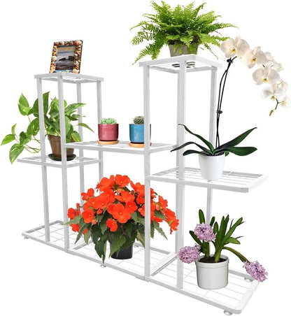 3 Tier 8 Potted White Metal Large Plant Stand Indoor Outdoor Flower Pot Display - Image 2