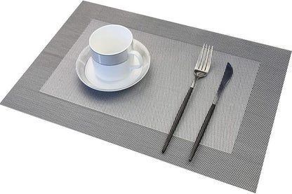 Vinyl Placemats Heat-Resistant Table Mats Washable Easy Clean Plastic Placemats for Dining Table Set of 4(Dark Silver)