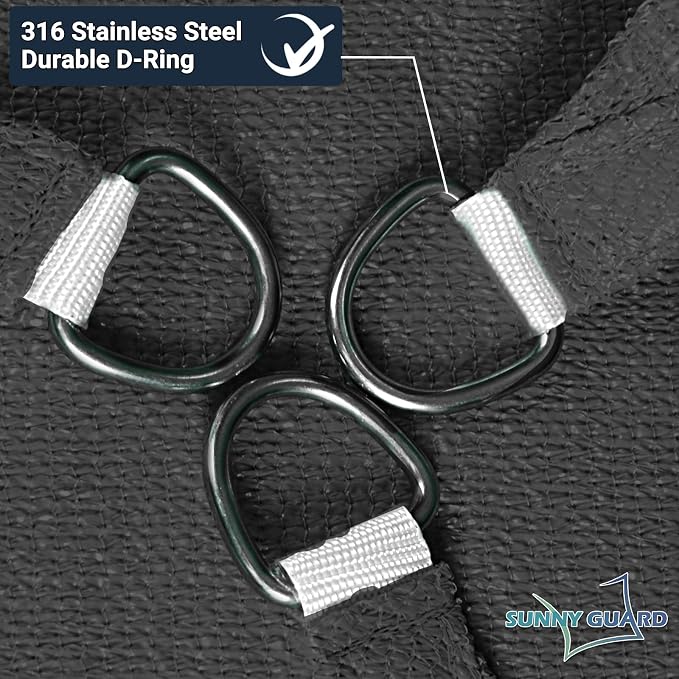 SUNNY GUARD Custom Size 12'x18' Rectangle Graphite Grey UV Block Sunshade - Image 6