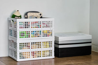 3-Pack Plastic Collapsible Storage Crates-30L,Foldable Plastic Crates for Storage (White)