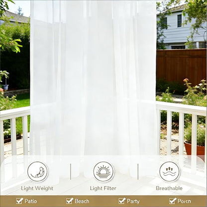 Outdoor Sheer Curtains for Patio Waterproof, 4 Panels Rod Pocket Indoor/Outdoor - Image 5