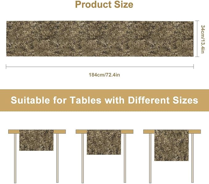 Forest Tree Bark Table Runner, Retro Camo Rustic Country Old Trunk Wood Table Runner for Home Kitchen Outdoor Party 13x120in