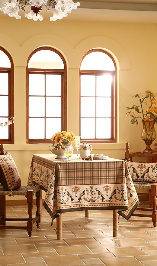 Vintage Brown Checkered Square Tablecloth,Italian Style Soft Linen Wrinkle Resistant Table Cloth,Decor Table Cover for Kitchen,Dining,Thanksgiving,Christmas,Party,67"*67"-Seville