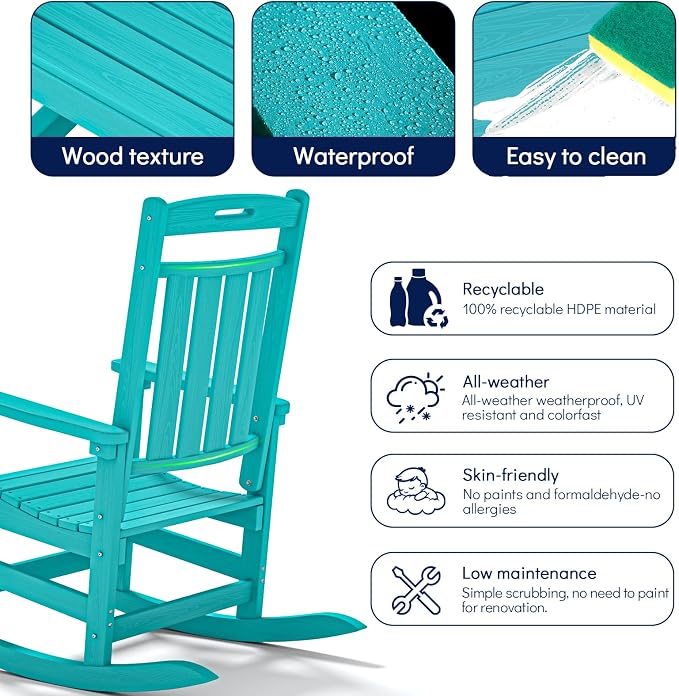 Oversized HDPE Outdoor Rocking Chair, All-Weather Resistant, Aruba | Heavy Duty - Image 6