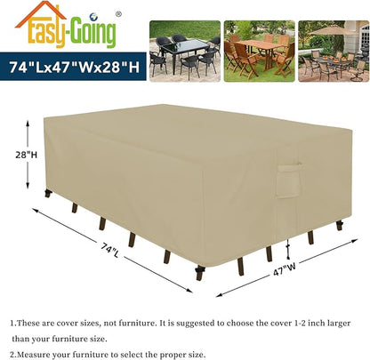 Easy-Going Rectangle Patio Furniture Cover Waterproof Outdoor Dining Table and Chair Cover Anti-UV Outside Sectional Sofa Set Covers (74"L x 47"W x 28"H, Camel)