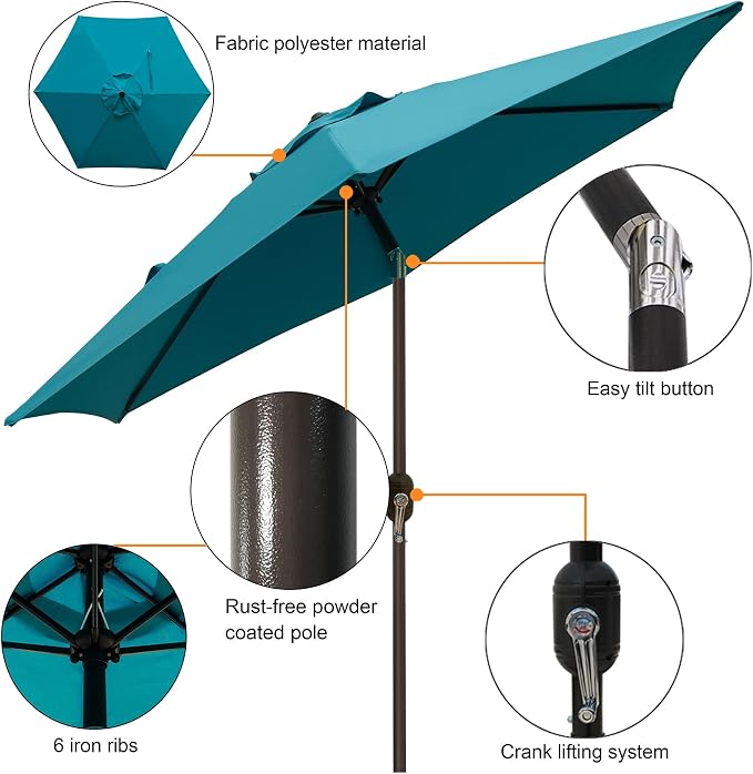 7.5 ft Patio Umbrella, Yard Umbrella, Outdoor Market Umbrella - Image 3