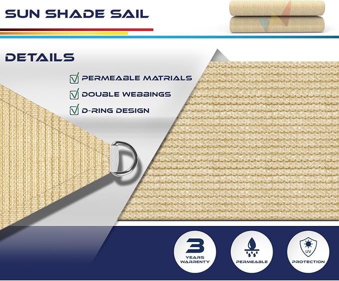 Windscreen4less 26' x 26' x 26' Sun Shade Sail Triangle Outdoor Canopy Cover UV - Image 3