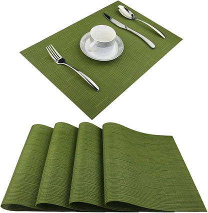 Vinyl Placemats,Washable Table Mats Easy to Clean Woven Placemats for Dining Table Set of 4(Sage Green)