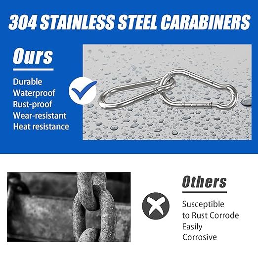 Large Carabiner Clip Hooks, 6pcs 4.7 inch Carabiners Heavy Duty, 304 Stainless Steel Spring Snap Hook Fits Camping Hanging Hiking Weight Lifting, Metal Clips for Rope or Chain
