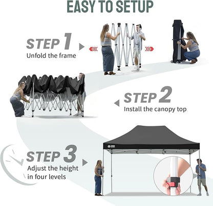CROWN SHADES 10x15 Pop Up Canopy Tent, Thicken Frame Commercial Heavy Duty Tent, 8 Stakes & 4 Sandbags & 4 Ropes, Outdoor Canopies for Events, Parties,Grey