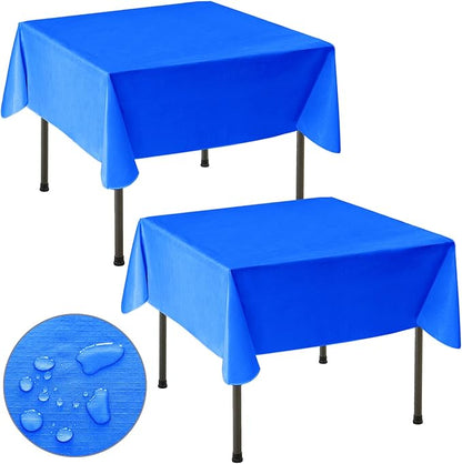 Nasitos 2 Pack Square Table Cloth 54x54 Inch-Plastic Blue Vinyl Card Table Cloth with Flannel Backed, Waterproof Oil-Proof Wipeable Plastic Small Tablecloth for Coffee Table, Party, Indoor&Outdoor