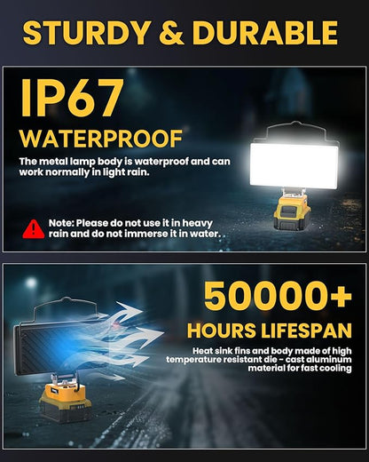 Ecarke LED Work Light Compatible with DeWALT 20V, 100W 10000LM Cordless Flashlight, 7" Battery Flood Light with Low Voltage Protect for Emergency, Job Site & Security Lighting, Battery Not Included