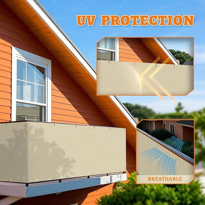 2.5' x 42' Balcony Privacy Screen Fence Cover with Zip Ties Grommets for Apartment Patio Porch Deck Backyard Outdoor (Beige)