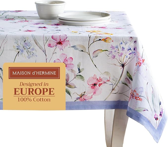 Maison d' Hermine Table Cloth Rectangle Table 100% Cotton 70 x 90 Inches Tablecloth Reusable Decorative for Dining Room, Farmhouse, Home, Party, Festive & Wedding Spring Summer - Summer Floral