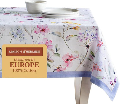 Maison d' Hermine Table Cloth Rectangle Table 100% Cotton 70 x 140 Inches Tablecloth Reusable Decorative for Dining Room, Farmhouse, Home, Party, Festive & Wedding Spring Summer - Summer Floral