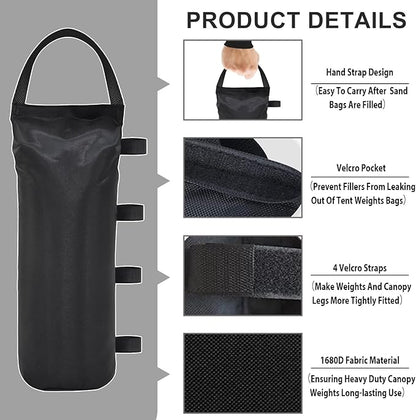 Eurmax USA Weight Capacity 112 LBS Extra Large Pop up Gazebos Weights Sand Bags for Pop up Canopy Tent Pergola Outdoor Instant Canopies, 4-Pack,Black (Without Sand) Dark Black