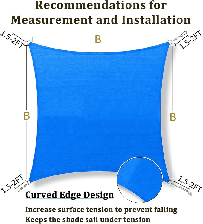 Shade&Beyond 6'x6' Sun Shade Sail Canopy Square, UV Block Breathable Curved - Image 5