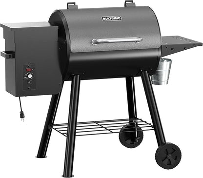 Wood Pellet Smoker Grill and Smoker, 440 SQ. IN Cook Area, Pellet Grill with Base Storage Rack, 500°F Max Temperature, Outdoor Grilling, Smoking, and BBQ (Black)