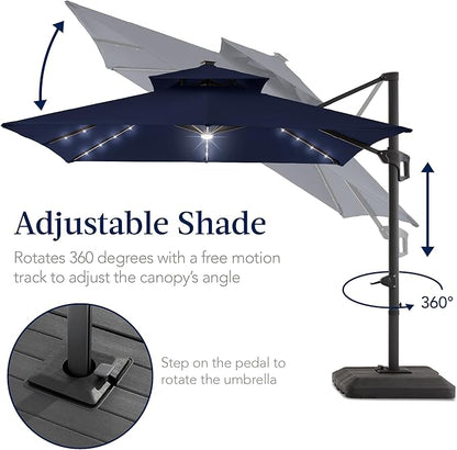 Best Choice Products 9x12ft LED Cantilever Patio Umbrella w/Base Included & - Image 5