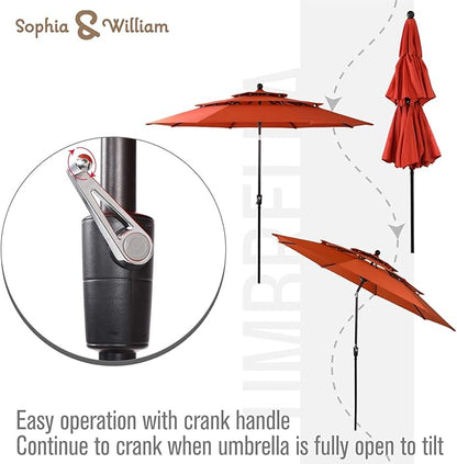 Sophia & William Outdoor 6 Pieces Dining Set with 4 Rattan Chairs, 1 Metal Table and 1 10ft 3 Tier Auto-tilt Umbrella(No Base) Orange Red, Modern Patio Furniture for Poolside, Porch, Patio, Balcony