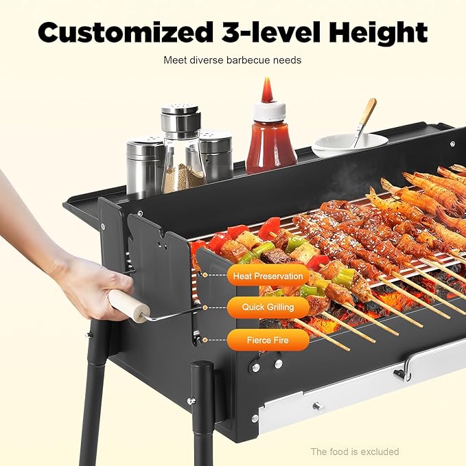 Portable Charcoal Grill, Folding BBQ Barbecue Grill, 27.56" Kebab Grill, Outdoor Cooking Grill, Yakitori Grills Tool Kits for Camping Hiking Picnics Backyard Garden Travel Parties