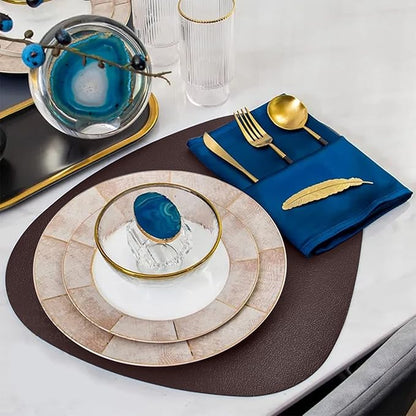 Herda Brown Placemats Set of 6 Round Faux Leather Non-Slip Place Mats Wipeable Washable Placemats Heat Resist Placemats for Round Table for Kitchen Dining Patio Easy to Clean